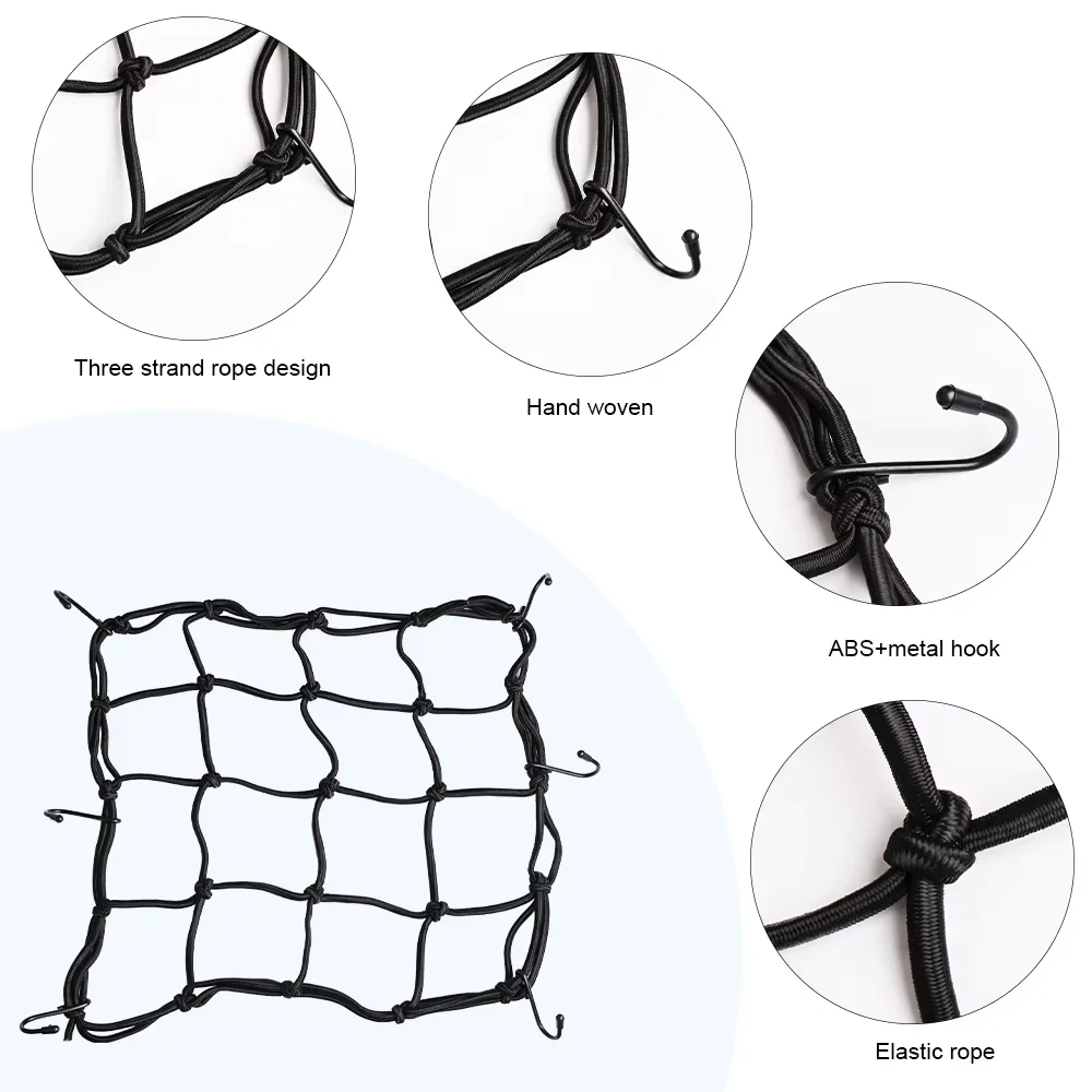 Motorcycle Cargo Net Bike Luggage Net adjustable High Elastic Hold Down Fuel Tank with Hooks Motorcycle Net for Helmet Storage
