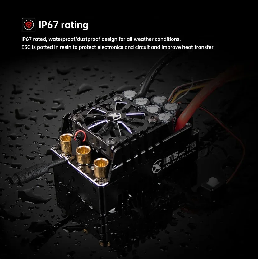 XC E5 Pro 250A Sensored Brushless ESC for 1/5 RC Car App-Link Programmable, 6-12S LiPo High Voltage, Waterproof Speed Controller