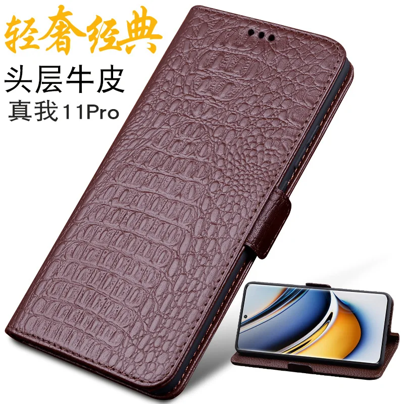 

Wobiloo Luxury Genuine Leather Wallet Cover Business Phone Cases For Oppo Realme 11 Realme11 Pro Credit Card Money Slot Case