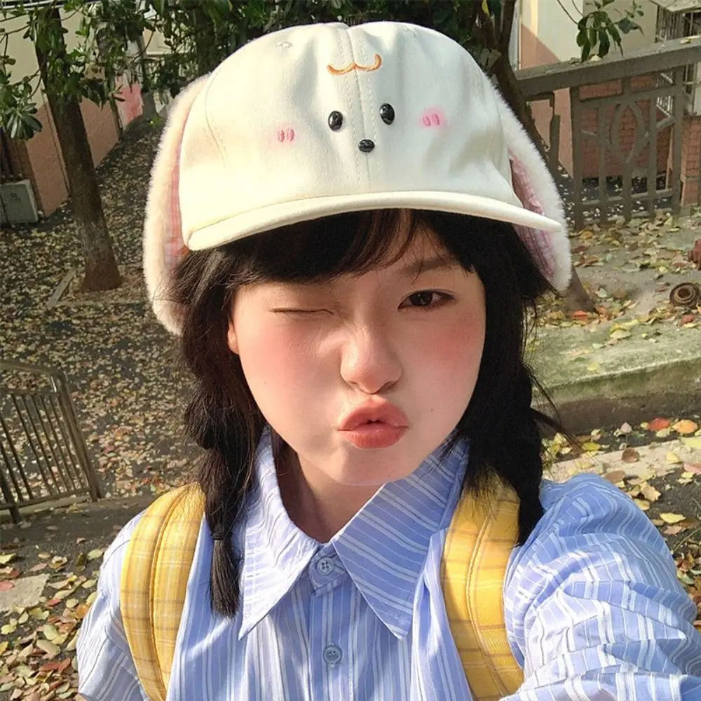 

Fashion Cute Baseball Cap Plush Rabbit Ear Y2k Peaked Cap Casual Plaid Sunscreen Hat Women