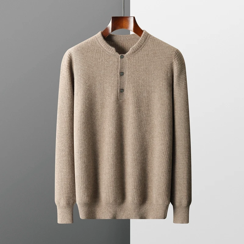 

2023 Autumn Winter New Cashmere Sweater Men's Standing Collar Pullover 100% Merino Wool Knitted Business Casual Top Long Sleeved