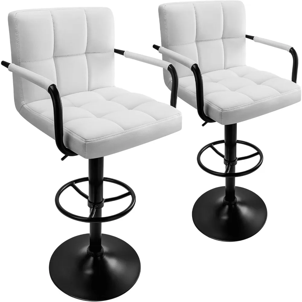 

Bar Stools Set of 2 Bar Chairs with Arms White Bar Stool with Back Swivel barstools Counter Height Stools Adjustable