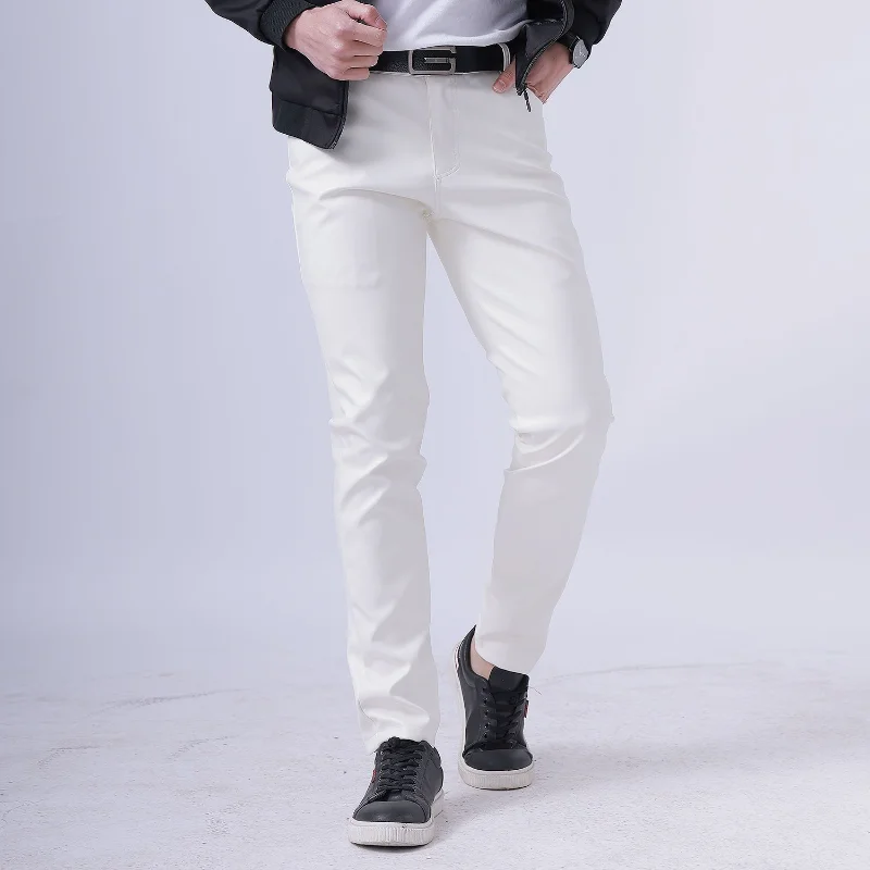 

Spring Summer Thin New Leather Pants Men Stretch Slim Fit Fashionable Colored White Leather Pants Men