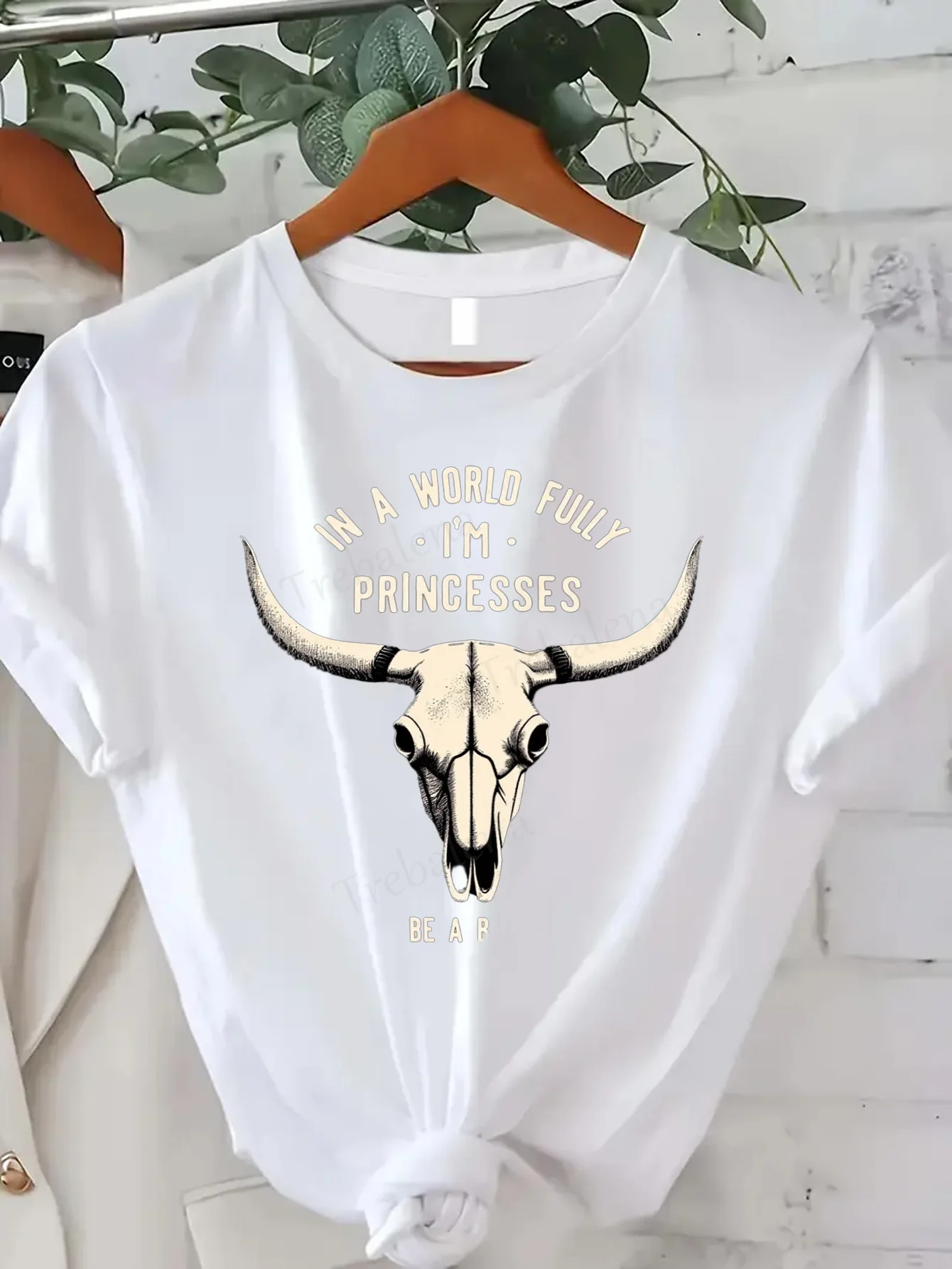

Women T-shirt Cow Skull Tee "In a World Full of Princesses I'm a Cowgirl" Women's Casual T-Shirt