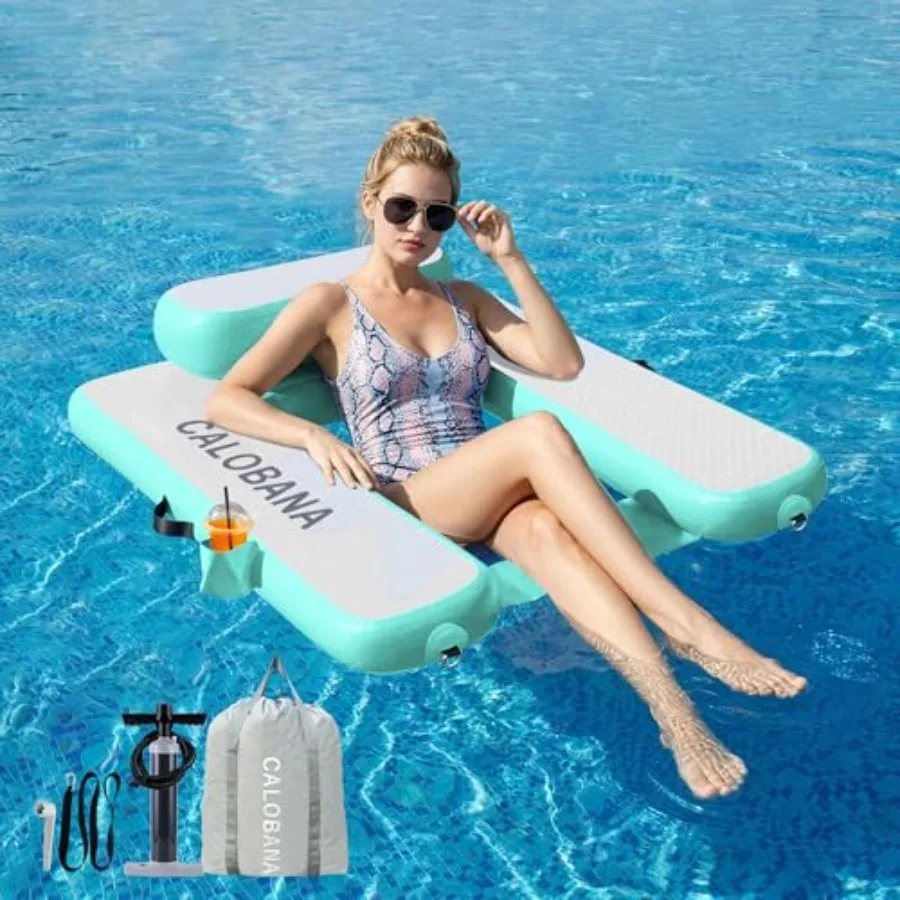 Heavy Duty Inflatable Floating Chair for Pool Lake Ocean River Party Large Adult Lounger with Cup Holder Durable PVC Blue
