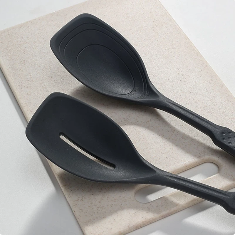 Silicone Cooking Spoon Non-Stick Slotted And Solid Spoon Set Spoon With Deep Bolw And Measurement Mark For Mixing, Serving