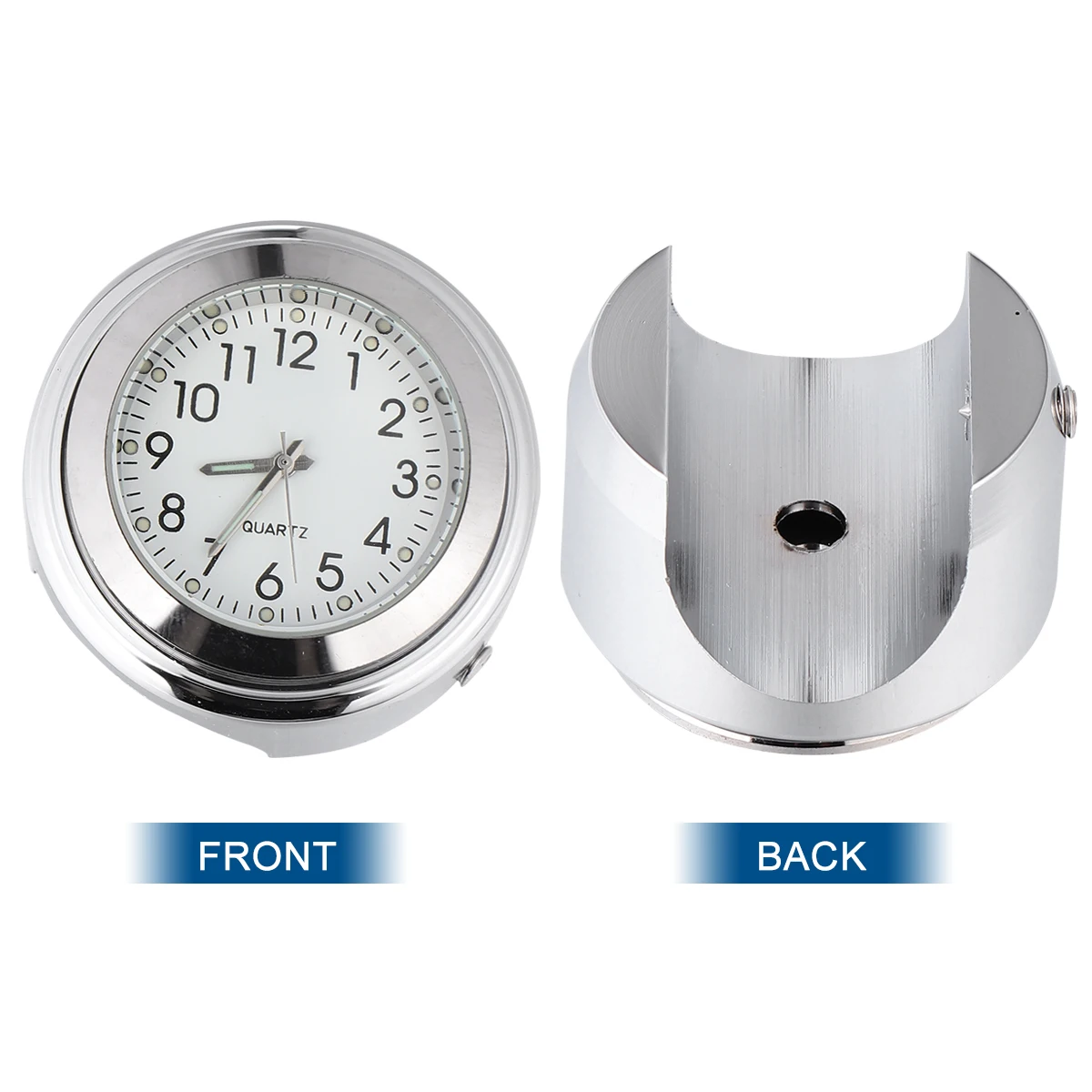 

Motorcycle Handlebar Clock Luminous Dial Clear Time Scale Fluorescent Design Night Visibility Aluminum Alloy Durability White