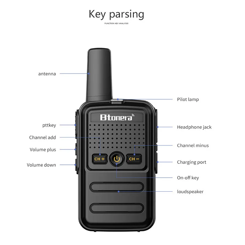 Btoera วิทยุสื่อสาร446 2ชิ้นแบบพกพา, วิทยุสื่อสารแบบสองทาง HT PTT 16CH 5วัตต์ UHF 400-470MHz วิทยุพกพาสำหรับ