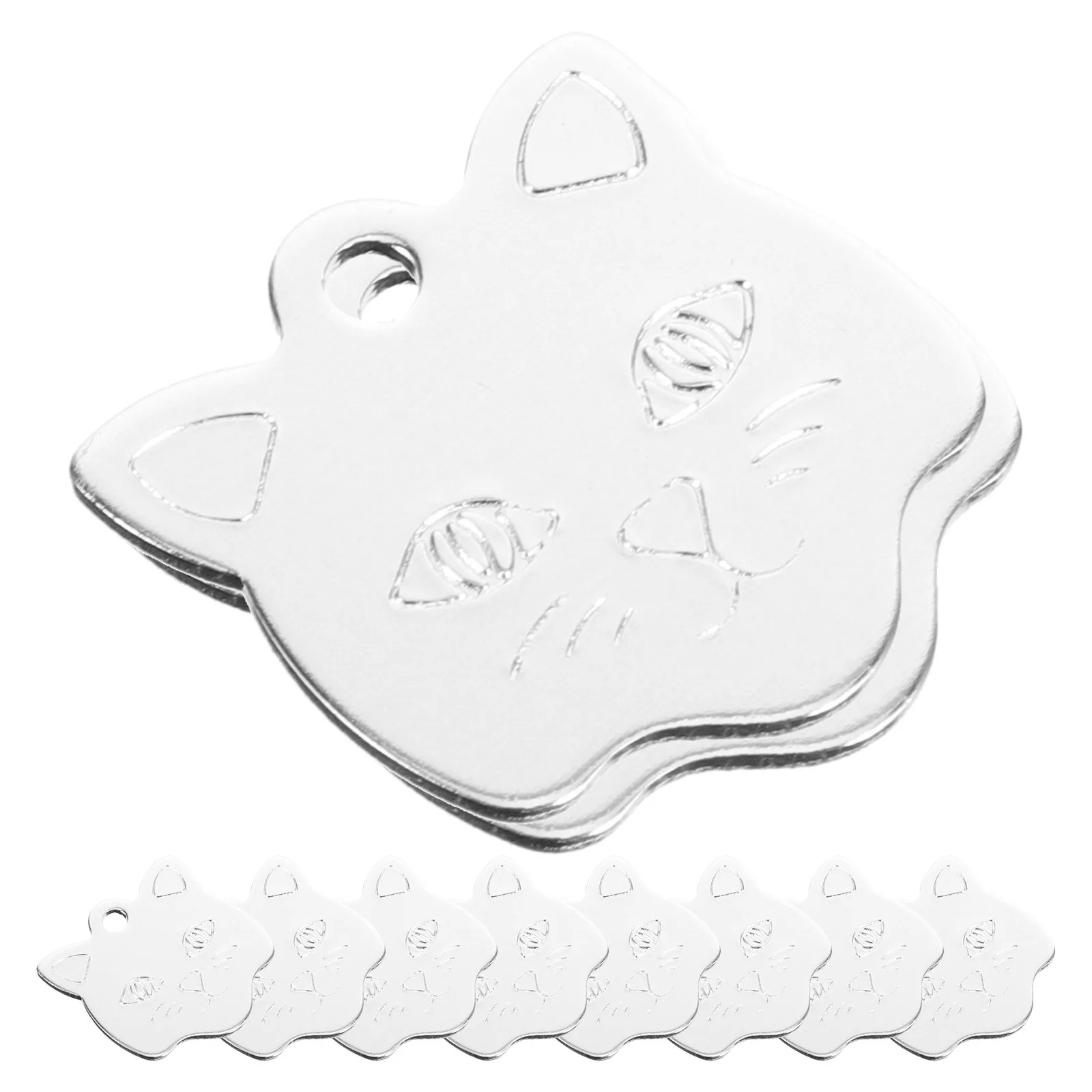 

10pcs Pet Dog Tags Personalized Engraved Silver Small Cat Head Shaped Name Tags for Dogs Cats Pets Identification Collar