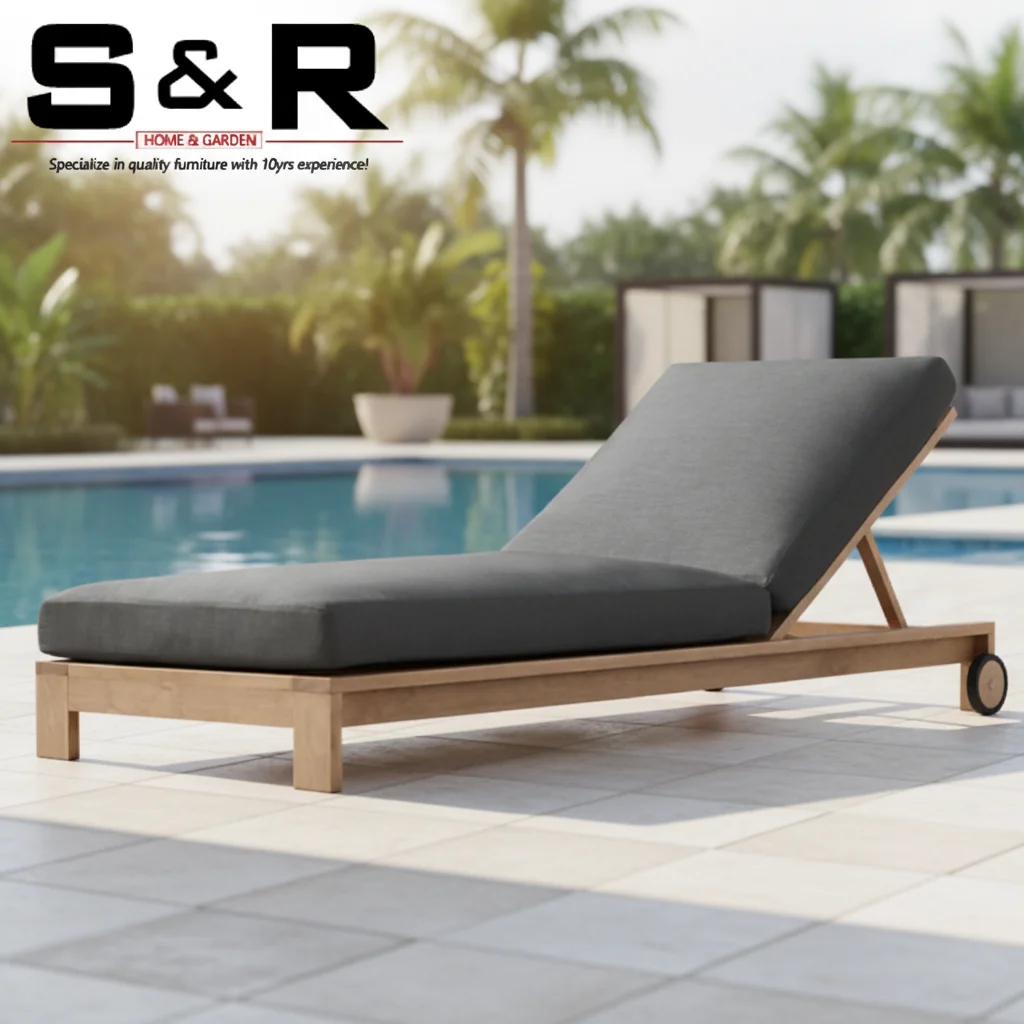 Modern Foldable Portable Birch Wood Reclining Pool Side Sun Loungers Polyester Cushion for Outdoor Use Bedrooms Hotels