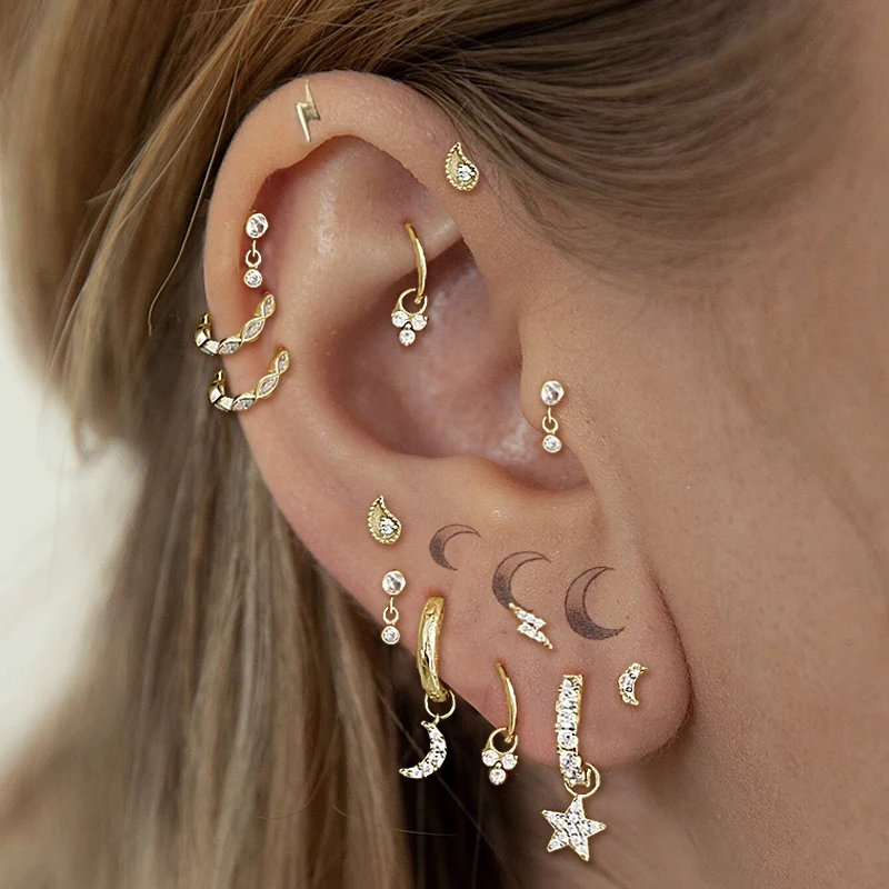 1PC Tragus Rook Helix Piercing Women's Earring Trend Cartilage Ear Piercing Star Moon Conch Daith Lobe Orbital Fashion Jewelry