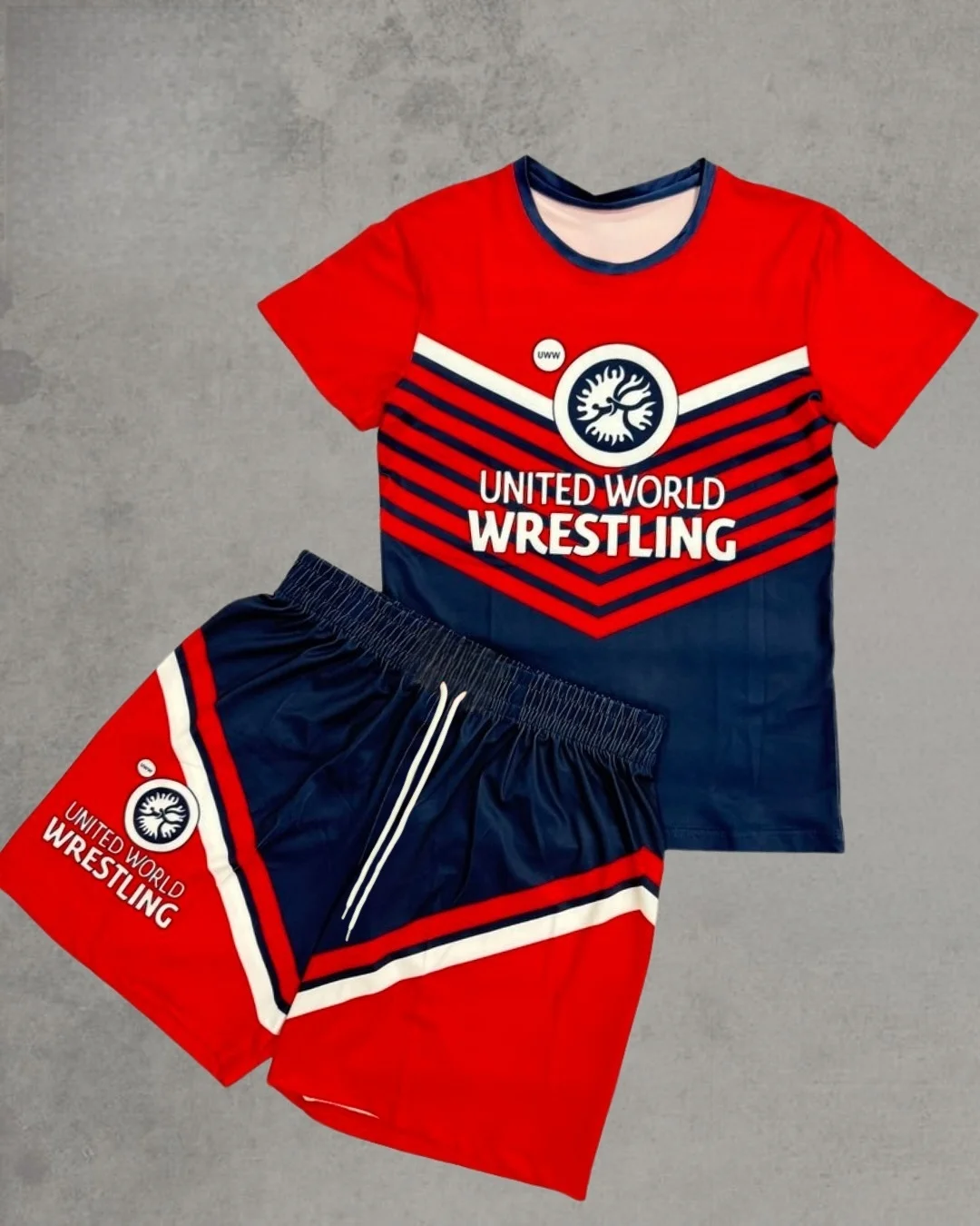 Summer Men's Blue Dot Print Wrestling Style Sport Set Quick Dry Short Sleeve Top & Short Breathable Athletic Training Uniform
