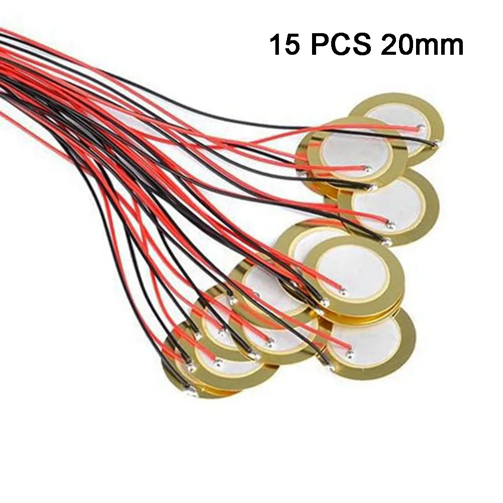 15 PCS 20mm Piezo Discs Transducer Mic Drum Guitar Trigger Acoustic Pickup Electronic Drum Triggers High Sensitivity