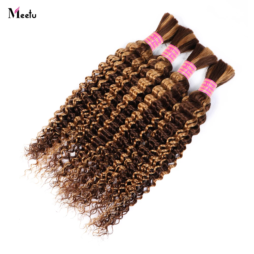 Honey Blonde Highlight Bulk Deep Wave Bulk Human Hair For Braiding 30 Inch Brazilian Remy Colored Human Hair Extension For Women