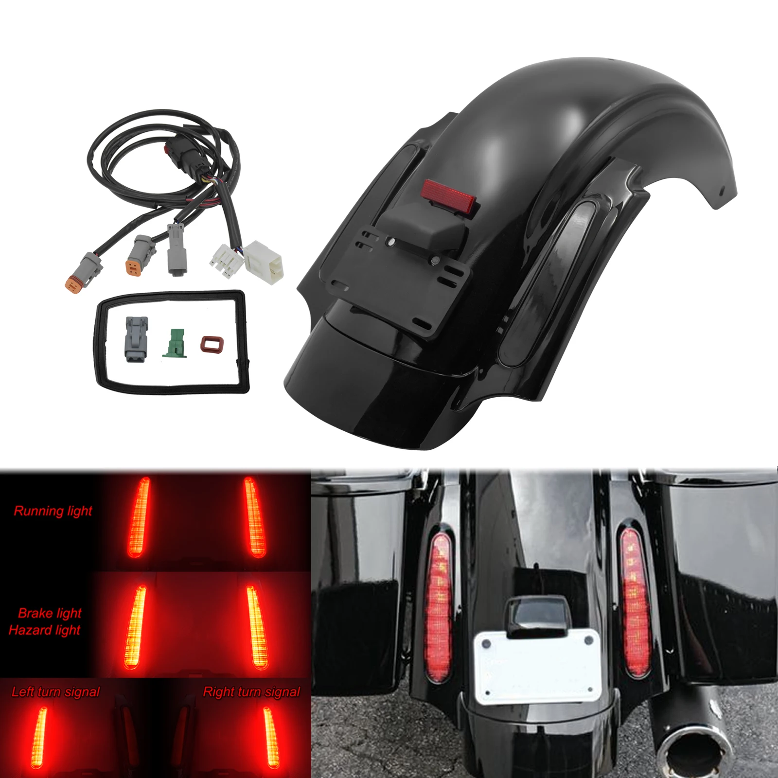 

Motorcycle CVO Style Rear Fender System LED Brake Lights Fascia Set For Harley Touring Road Glide King FLHR FLHT FLHX 2009-2013