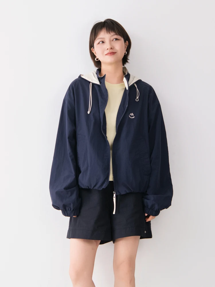 

Waterproof Windproof Hooded Color Block Elastic Hem Long Sleeve Outdoor Women's Jacket Casual Style Standard Fit Short Coat