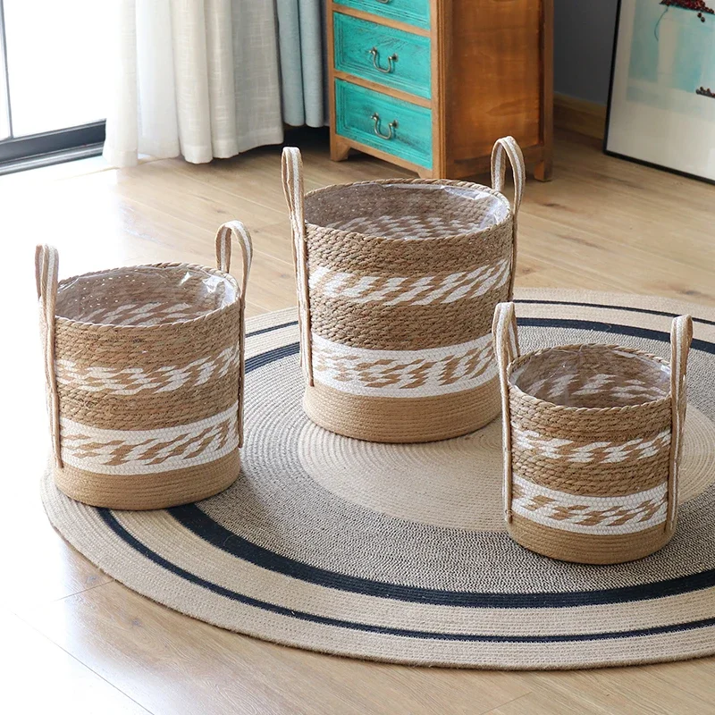 Grass Woven Flower Baskets Woven Flower Pots Turtle Backed Bamboo Green Plants Large Set Pots Living Room Balcony Decoration