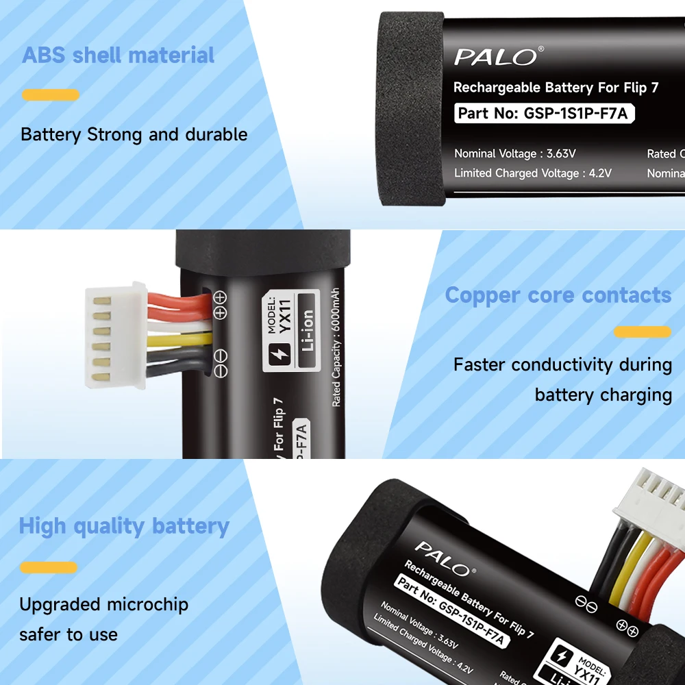 بالو الأصلي GSP 1S1P-F7A سماعة لاسلكية تعمل بالبلوتوث المتكلم بطاريات 6000mAh بطارية ليثيوم ل JBL Flip 7 Flip7 المحمولة المتكلم