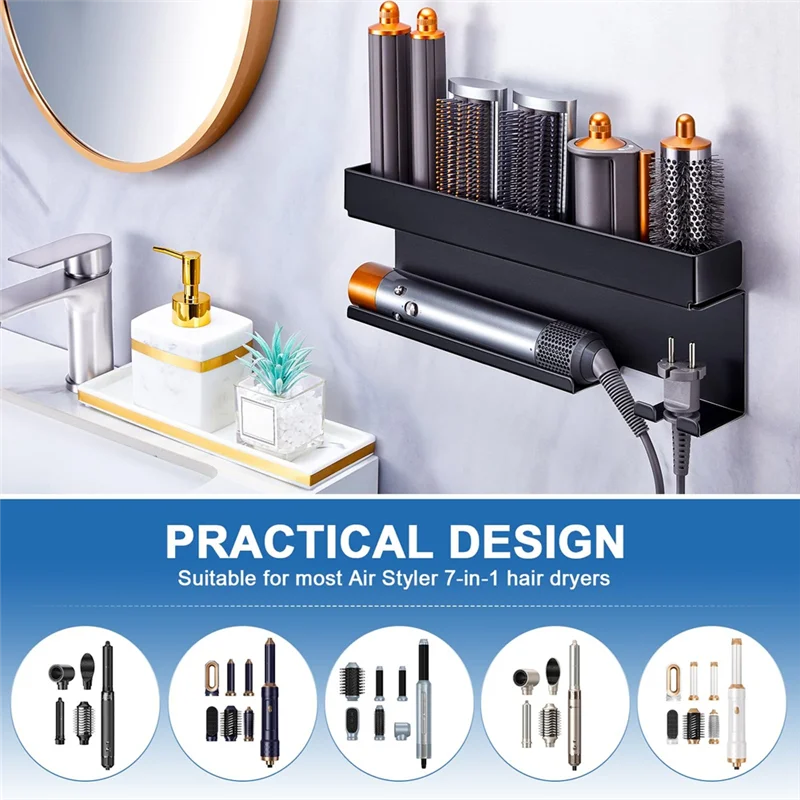 

AB15-Blow Dryer & Wall Mounted Bathroom Organizer Self-Adhesive Hair Dryer Storage Rack