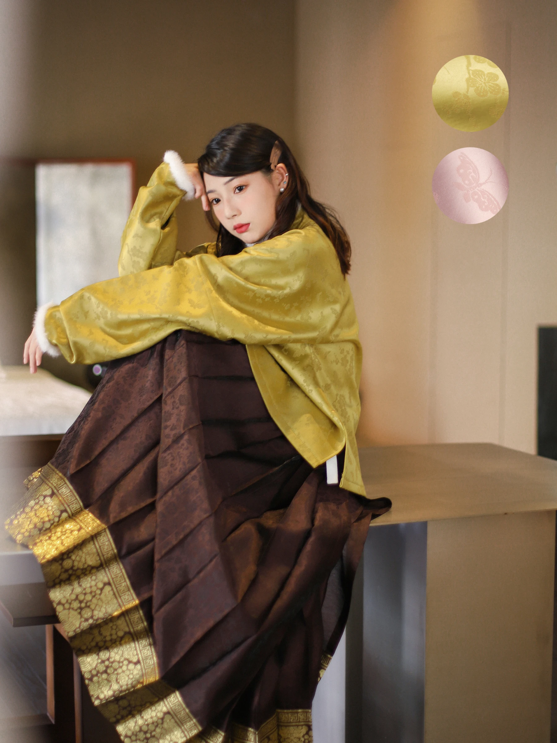 

Nanan Gu Wang T Внутренняя одежда Fce на подкладке с воротником-стойкой для осени и зимы Теплая традиционная китайская длинная одежда Hanfu Sle...