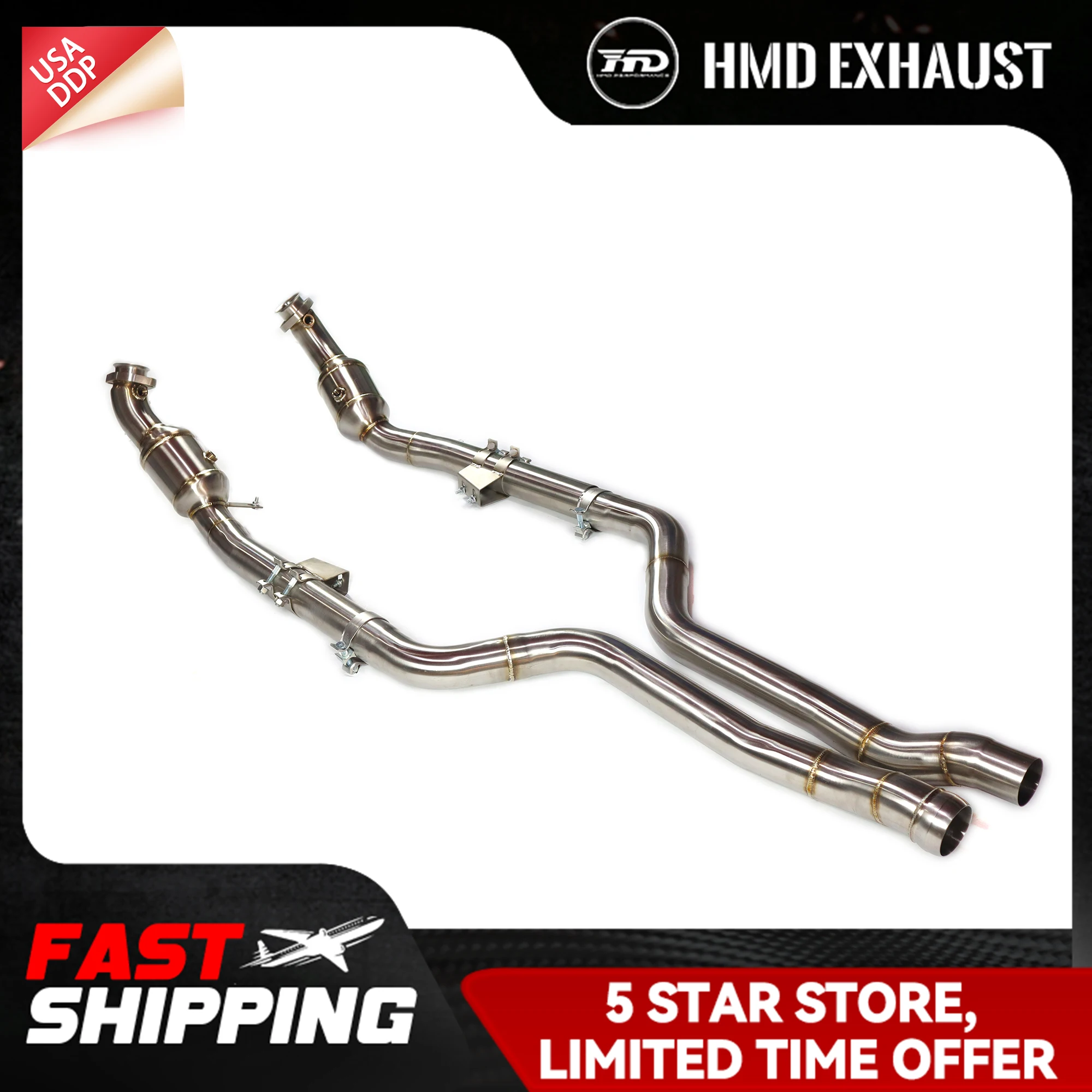 

HMD Downpipe Exhaust pipe for Mercedes Benz CLS63 W218 5.5T 50% More Exhaust Flow Stainless steel
