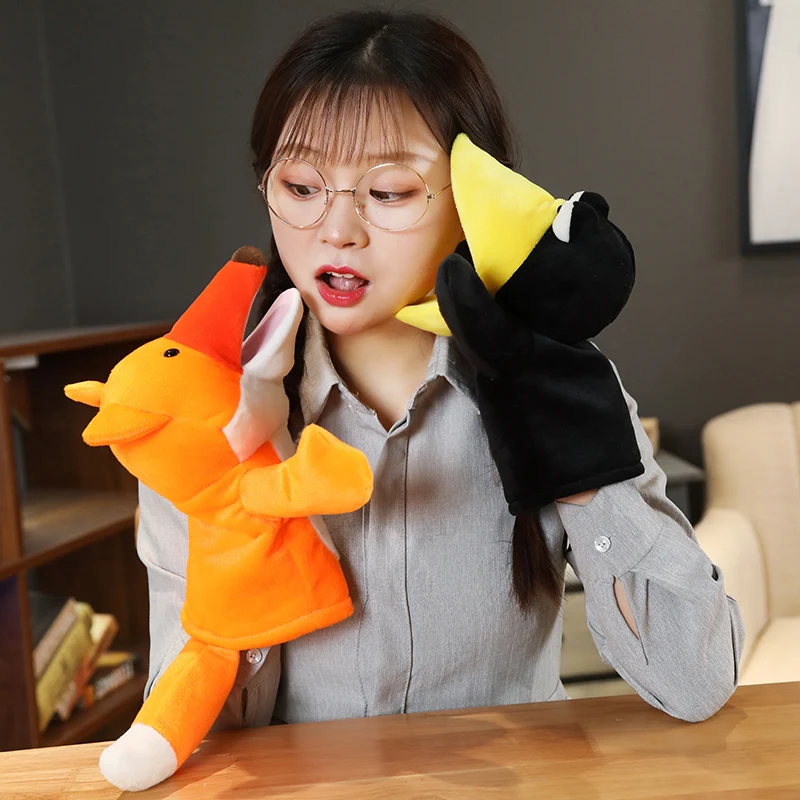 25 cm Fox Crow Baby Handpop Knuffel Cartoon Rollenspel Vertel Verhaal Doek Pop Educatief Speelgoed voor Kinderen Kids