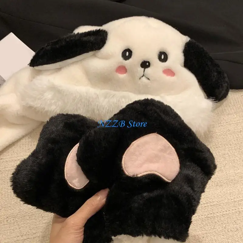 

T21F Cartoon Dog Plush Hat Outdoor Activity Scarf Caps Fashion Gloves Hat for Winter