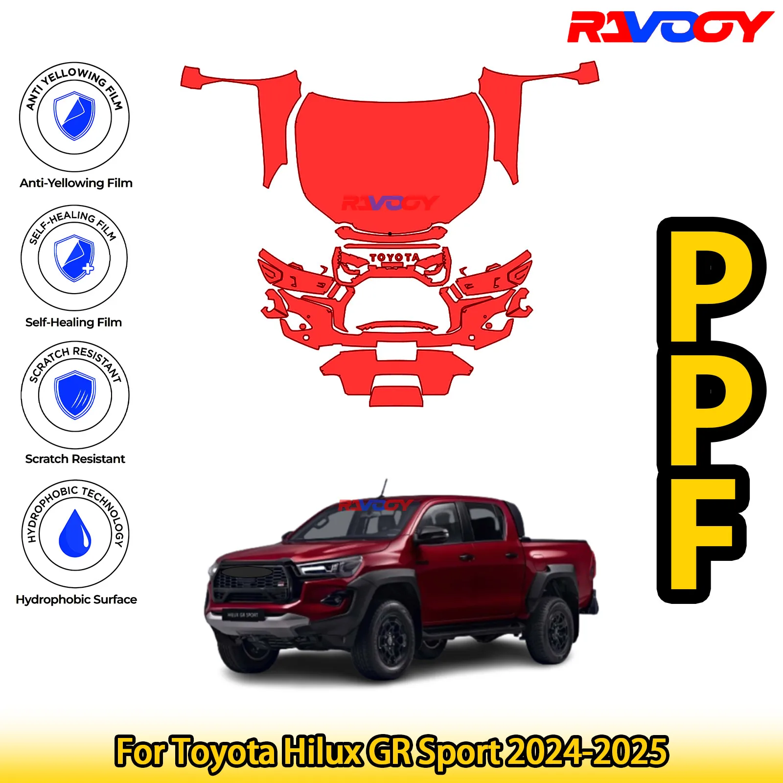 

Для Toyota Hilux GR Sport 2024-2025 глянцевый матовый черный предварительно вырезанный передний комплект PPF защитная пленка для краски