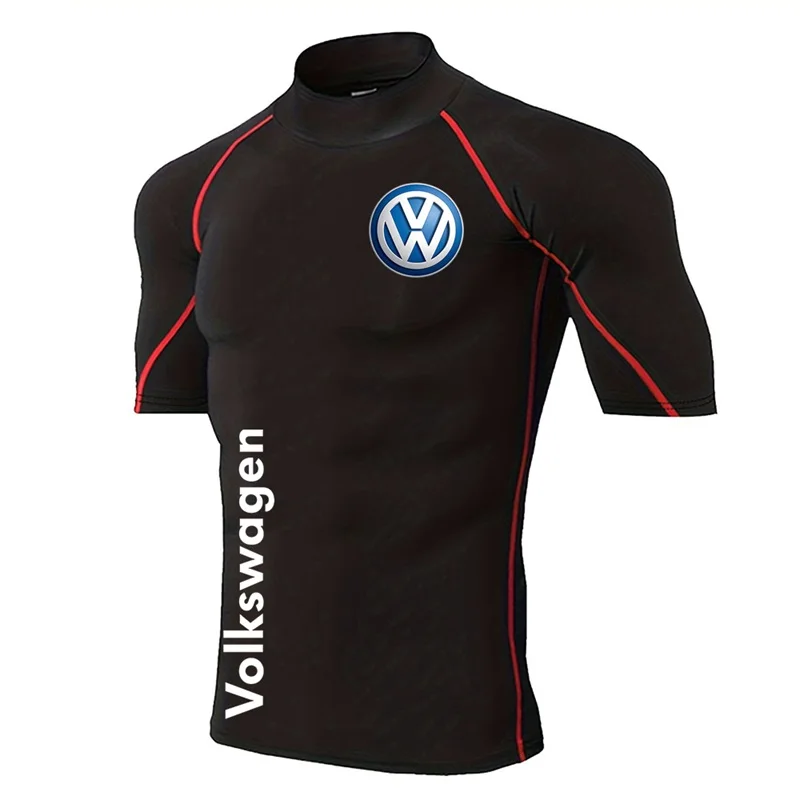 Volkswagen printed fitness suit, autumn short sleeved running shirt