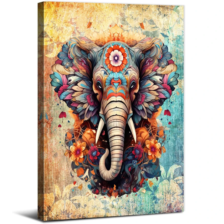 

Абстрактная Алмазная вышивка в стиле бохо, слон, винтажная африканская алмазная живопись, красочная мандала, цветок, Настенный декор, индийский слон