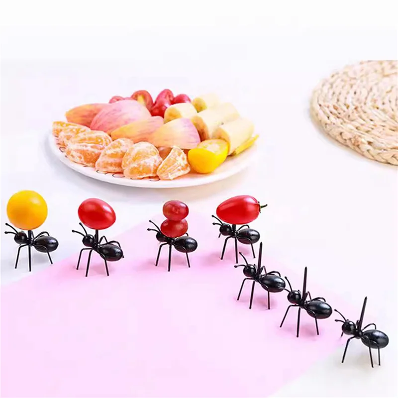 A88E-24Pcs palillos de dientes de hormiga tenedor de postre de fruta, selección de comida de hormiga reutilizable, tenedores para aperitivos de animales para postre de pastel de aperitivos