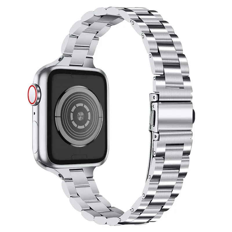 

Smart Watch Stainless Steel 3 Beads Wrist Strap Watchband with Double Folding Buckle for Apple Watch Series 10 46mm / Ultra 2 Ul