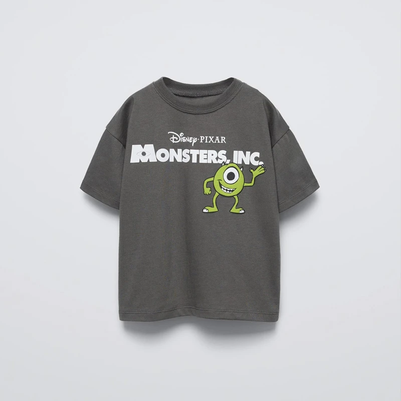 Black Tees Printing Tops Baby Summer Wear Cartoon Short Sleeve T Simple Cute Loose Bottoming Shirt Kids Thin Pure Cotton Costume image 2