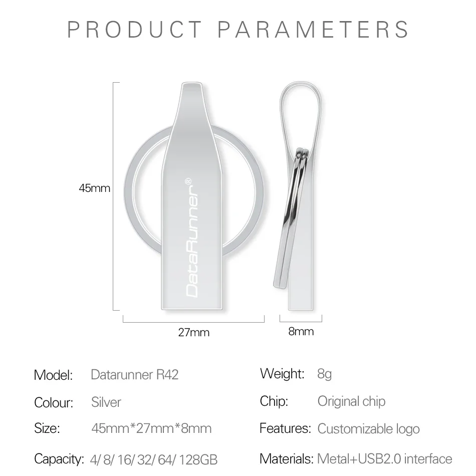 Datarunner USB 2.0แฟลชไดร์ฟอายไลเนอร์กันน้ำไดรฟ์4GB 8GB 16GB 32GB 64GB 128GB pendrive พวงกุญแจที่เก็บข้อมูล USB