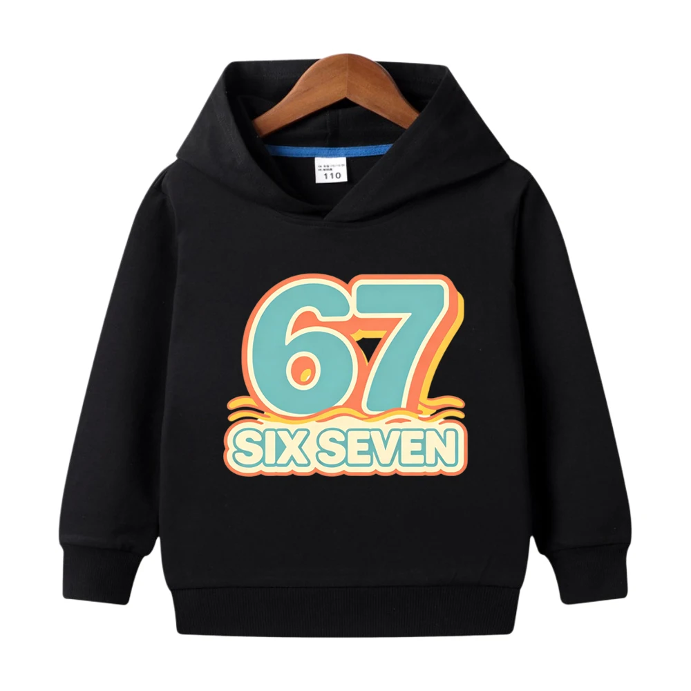 Fashion Kids Long Sleeve Hooded Tops Funny Six Seven 67 Print Casual Comfort Pullover Sweatshirt Boy Girl Hoodies