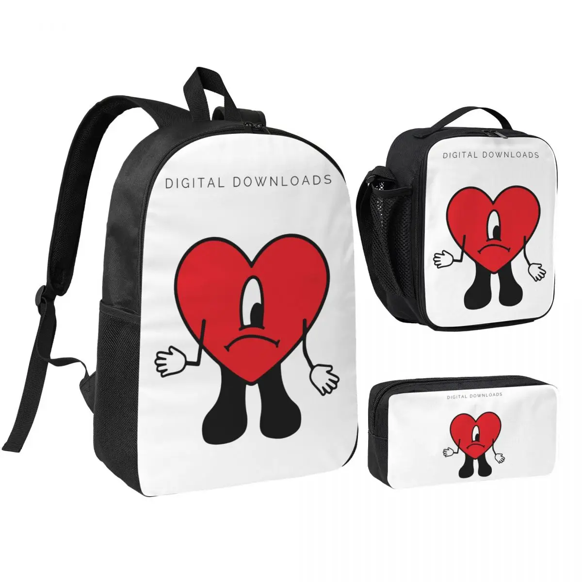 Bad Bunny Rapper Reggaeton Artist Backpack Boys Girls BookBag School Bag Shoulder Bags 3ps Insulated Lunch Bag Pencil Case