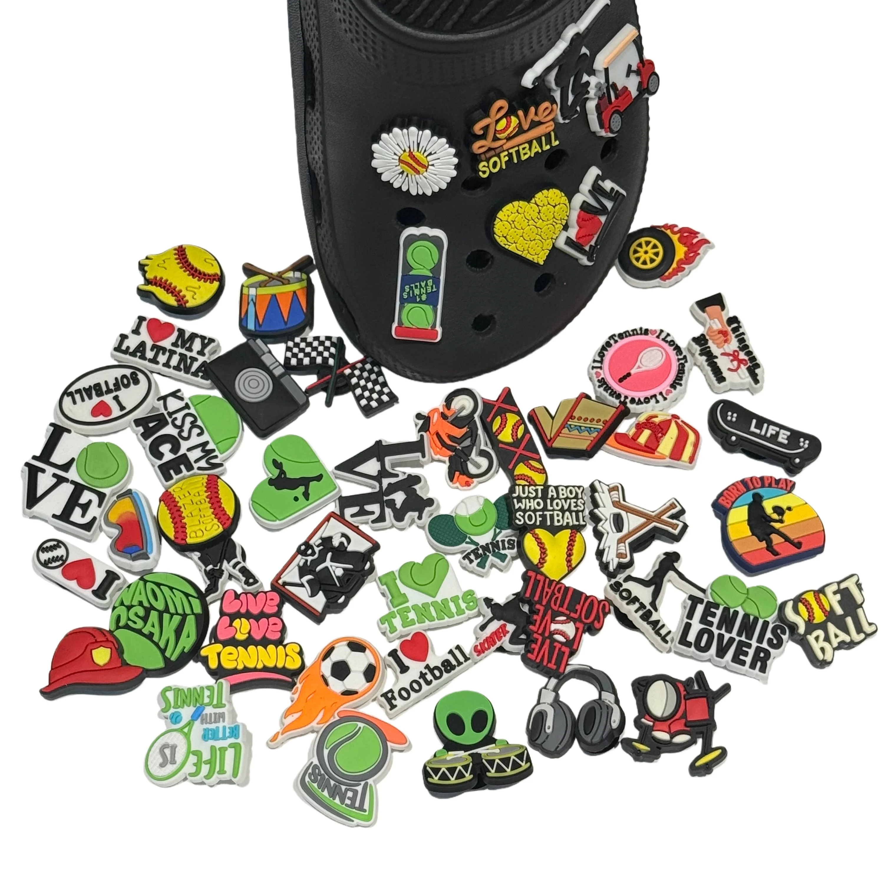 

50-100 шт. Спортивные шармы для обуви (софтбол, теннис, скейт) из ПВХ, для мальчиков и девочек, для кроксов, браслетов, DIY