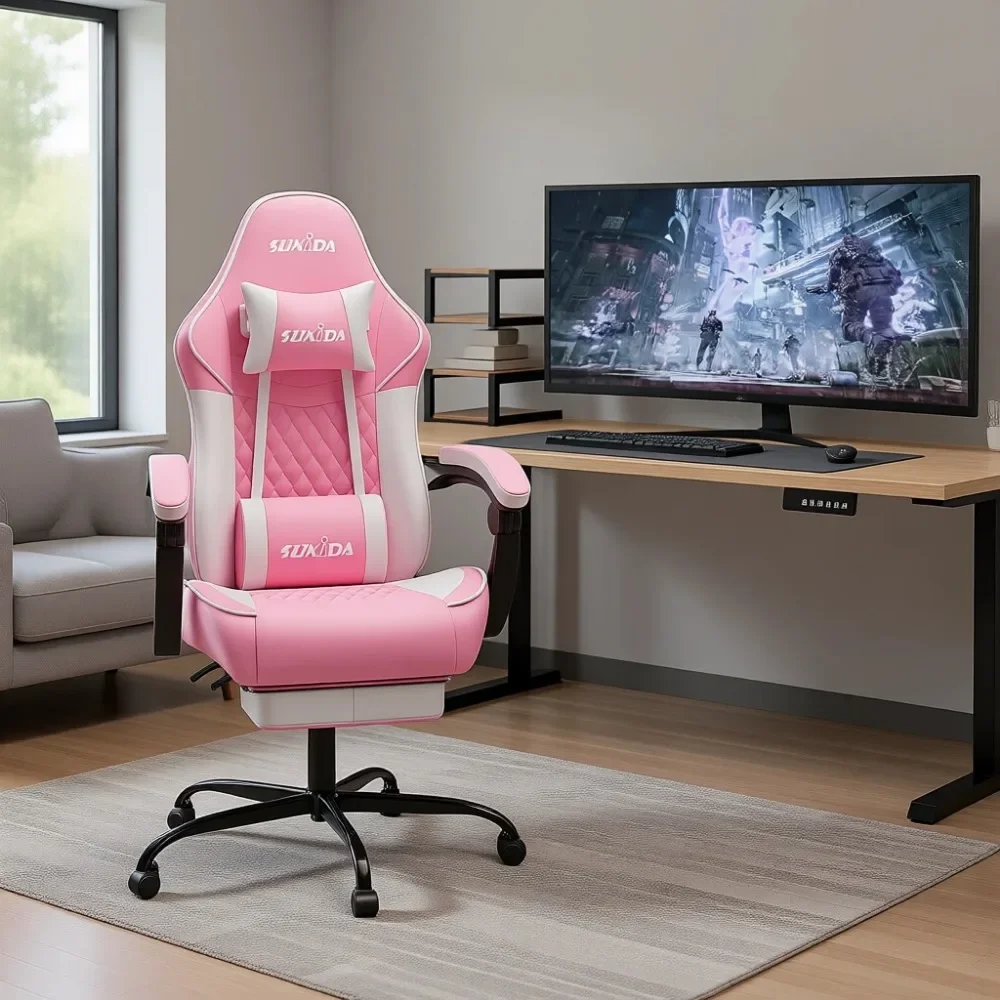Ergonomic Gaming Chairs for Adults with Massage Lumbar Support and Adjustable Height Headrest Backrest