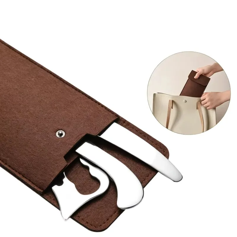 Stainless Steel 4 In 1 Gua Sha Set Ergonomic Scraping Tools Facial Lymphatic Massage Kit With Storage Pouch