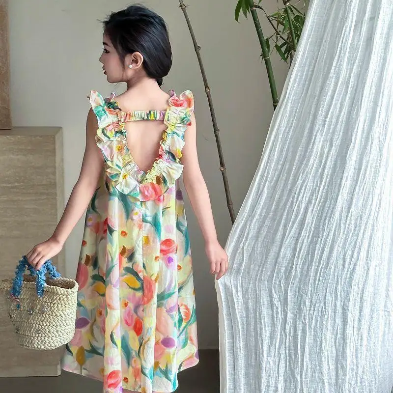 

Girls Dress Sleeveless Suspender Dresses 2026 New Summer Children's Clothing Fashion Princess Dress Baby Flower Girl Dresses 7T