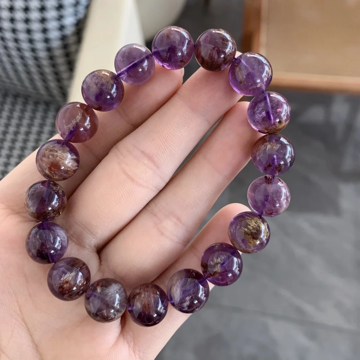Natural Purple Phantom Quartz Bracelet – Handmade Wisdom Crystal Jewelry for Career Growth & Positive Energy Gift | LithicGems