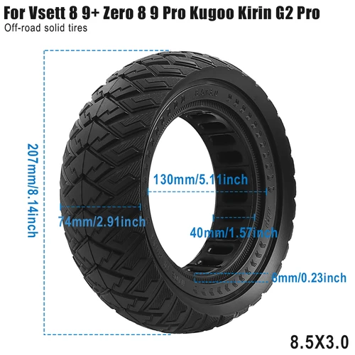 Neumático sólido todoterreno 8 1/2X3,0 8,5x3,0 para Vsett 8 9+ Zero 8 9 Pro Kugoo Kirin G2 Pro Scooter eléctrico neumático de Kickscooter de 8,5 pulgadas