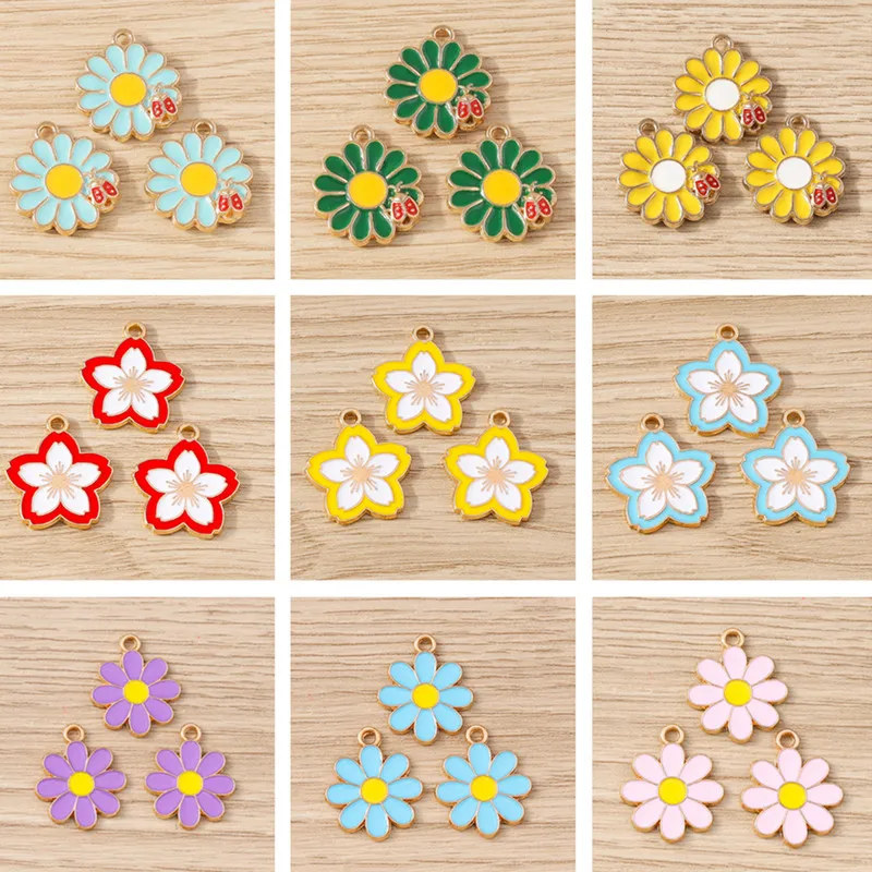 

10pcs Cute Mix Colorful Enamel Flower Charms Pendants for Jewelry Making Drop Earrings Necklaces Bracelet DIY Crafts Accessories