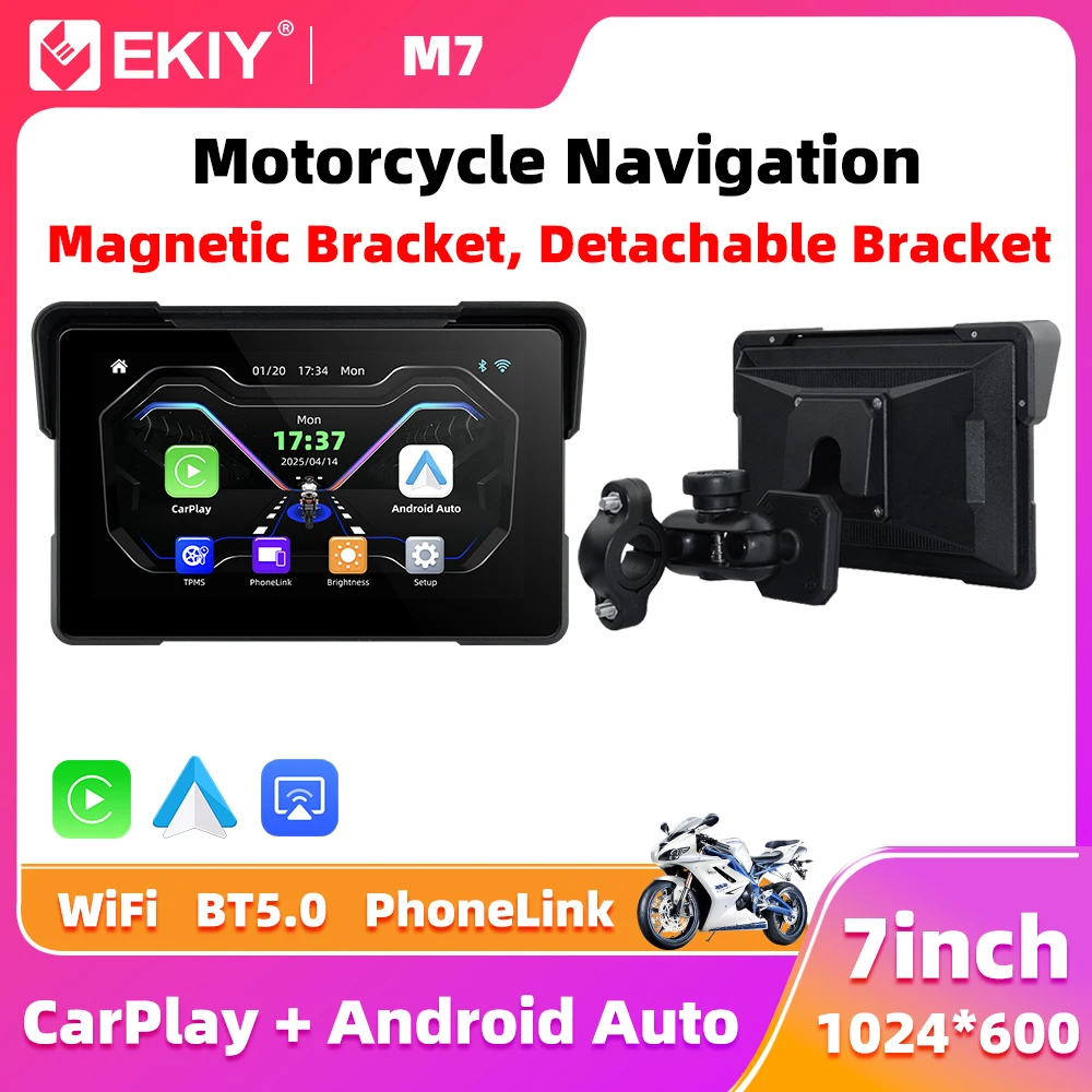 

EKIY Wireless CarPlay Moto Android Auto 7.0 inch Portable Digital Motorcycle Dashboard GPS Navigation Display Screen Monitor
