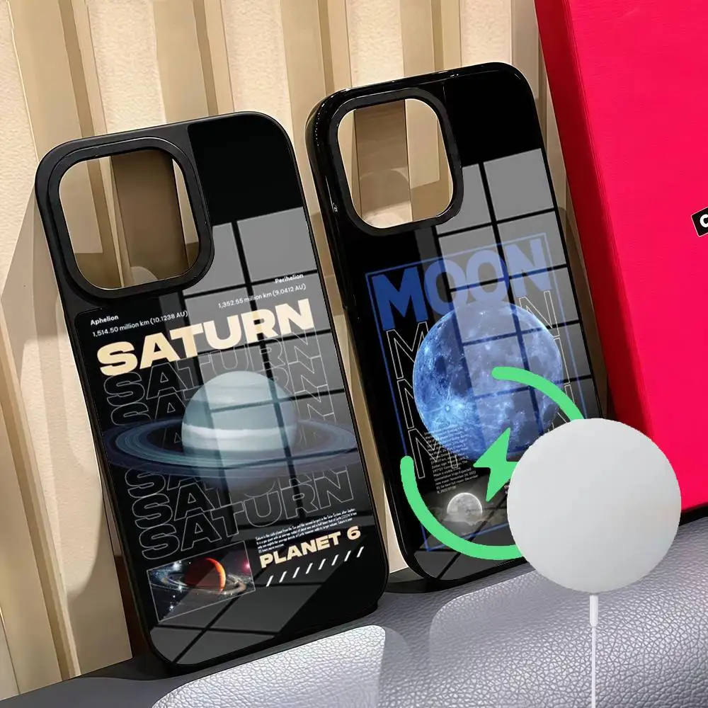 

MOON Phone Case For Iphone 16 15 14 12 11 13 Pro Max Mini Puls Magnetic Glass Cover