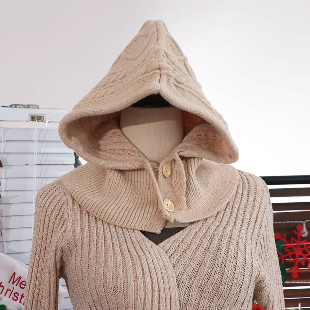 Soft Thickened Winter Balaclavas Cap Windproof Hood Knitted Neckerchief Earflap Neck Warmer Pullover Cap Women
