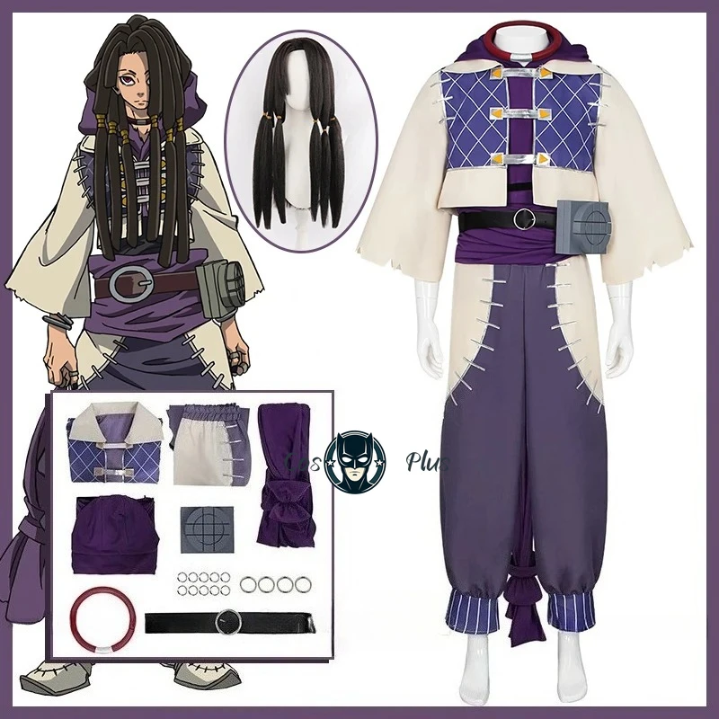 Disfraz de Cosplay de Anime Gachiakuta Jabber Wonger, Peluca, Abrigo, Chaleco, Cuello, Cinturón, Anillos, Pulsera, Accesorios, Atuendo para Fiesta de Halloween