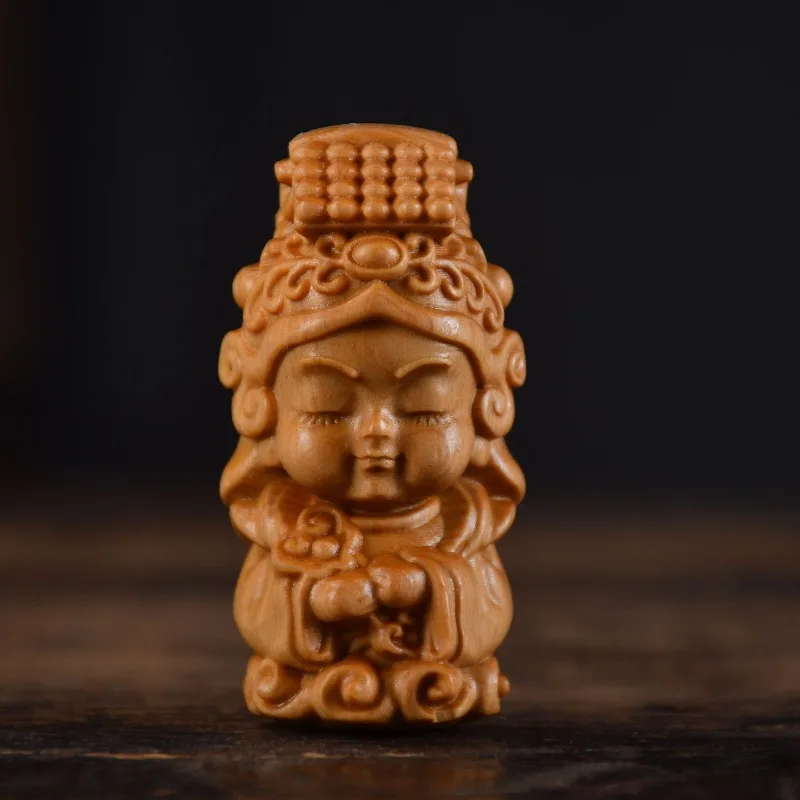 Yabo Wood Carving Meizhou Mazu Poseidon Statue Household Solid Wood Ornaments Heavenly Virgin Crafts Ornaments