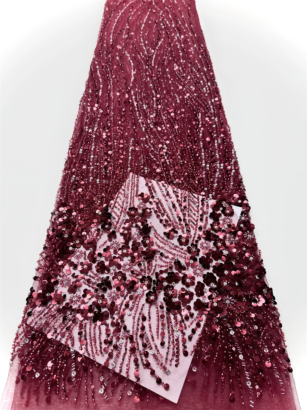 

Африканская 2026 красная кружевная ткань с бисером, тюль, сетка, блестки, вышитая 5 ярдов, французская ткань для свадебного платья, шитье