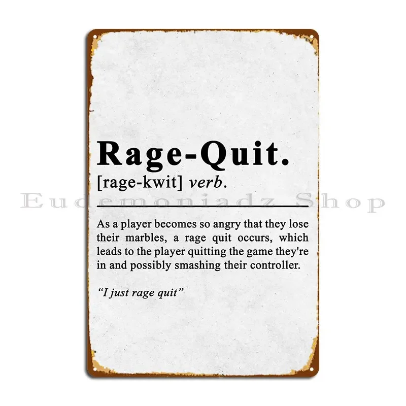 Rage Quit Boys Game Room Metal Plaque Poster Pub Create Vintage Personalized Wall Plaque Tin Sign Poster